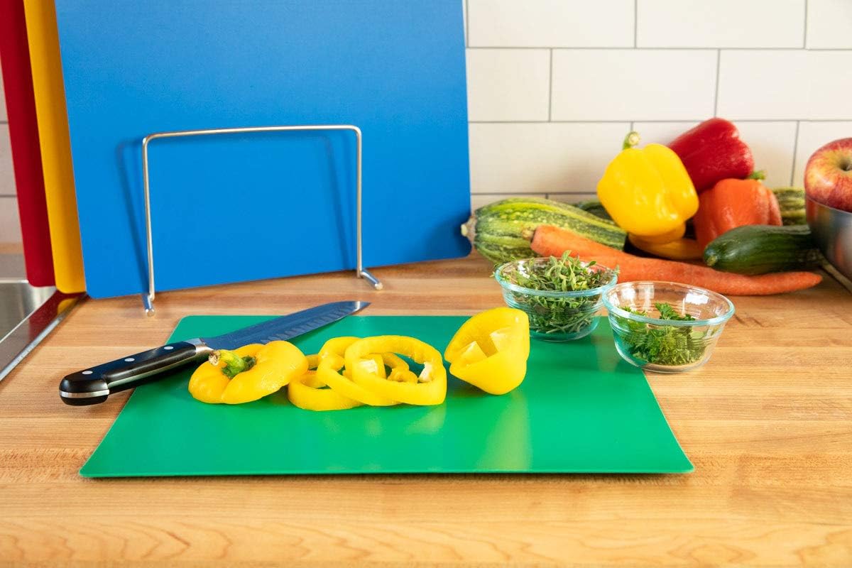 Professional Kitchen Cutting Board Mats - 15x12 Inch NSF Approved, Flexible 4 Color Set (Red, Blue, Green, Yellow) for Meat, Vegetables and Seafood (1/16" Thick)