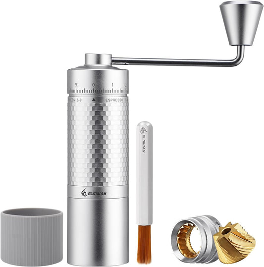 Manual Coffee Grinder, Hand Coffee Grinder, Capacity 25g with Seven star titanium plated 440 Stainless Steel Conical Burr Portable Coffee Grinders for Home Use, Office, Travel（AVOID grind 0-3 range）