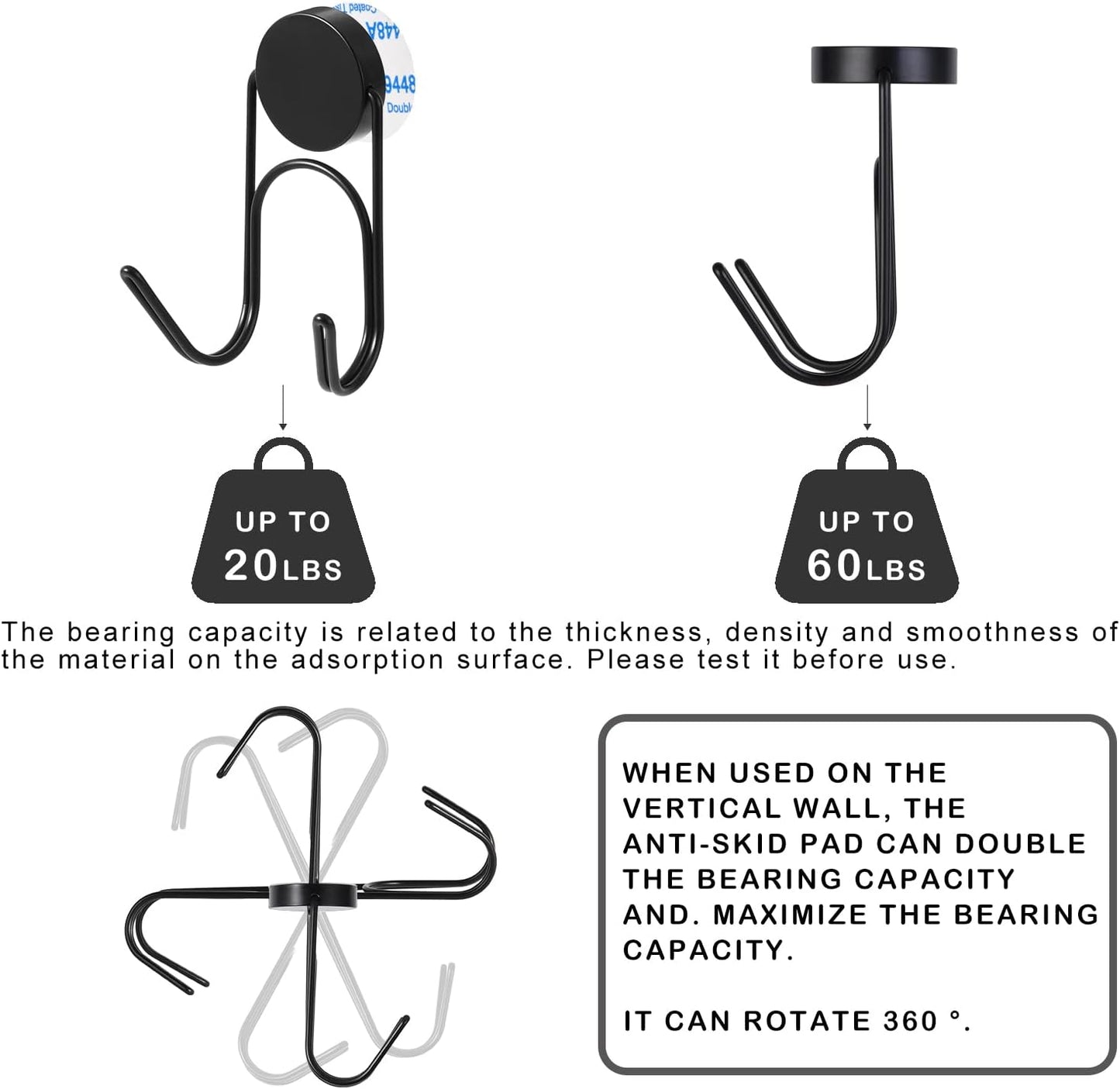 Magnetic Hooks 304 Stainless Steel Hooks Heavy Duty Magnets Hanging Hooks for Refrigerator Grill Toolbox Cabins Outdoor,Cruise Essentials Camper Accessories,4pack(Black,1.3in-2-)