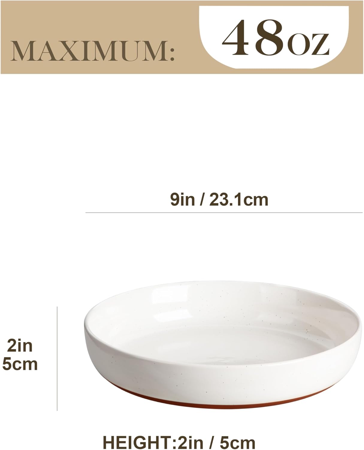 MALACASA 48 OZ Pasta Bowls Set of 4, Large Salad Serving Bowls for Kitchen, Ceramic Soup Bowls Pasta Plates for Dinner, Microwave Dishwasher Safe, Khaki White,Series TARA