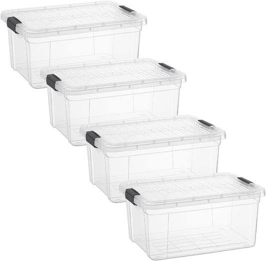 Superio Clear Storage Boxes with Lids, 11 Quart Plastic Container Bins for Organizing, Stackable Crates, BPA Free, Non Toxic, Odor Free, Organizers for Home, Office and Dorm, 4 Pack