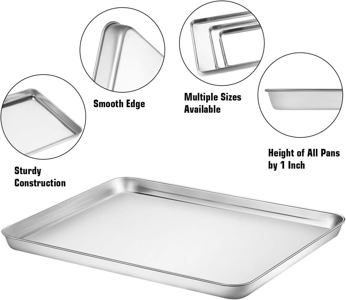 Wildone Baking Sheet with Silicone Mat Set, Set of 6 (3 Sheets + 3 Mats), Stainless Steel Cookie Sheet Baking Pan with Silicone Mat, Non Toxic & Heavy Duty & Easy Clean