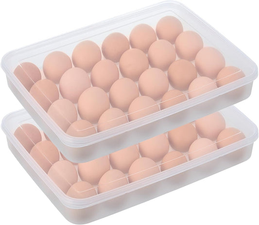 Deviled Egg Containers with Lid, (Set of 2),Stackable Plastic Egg Holder for 48 Eggs,Clear Egg Storage Holder for Fridge,Keep Fresh,Easter,Thanksgiving Party Kitchen Supplies