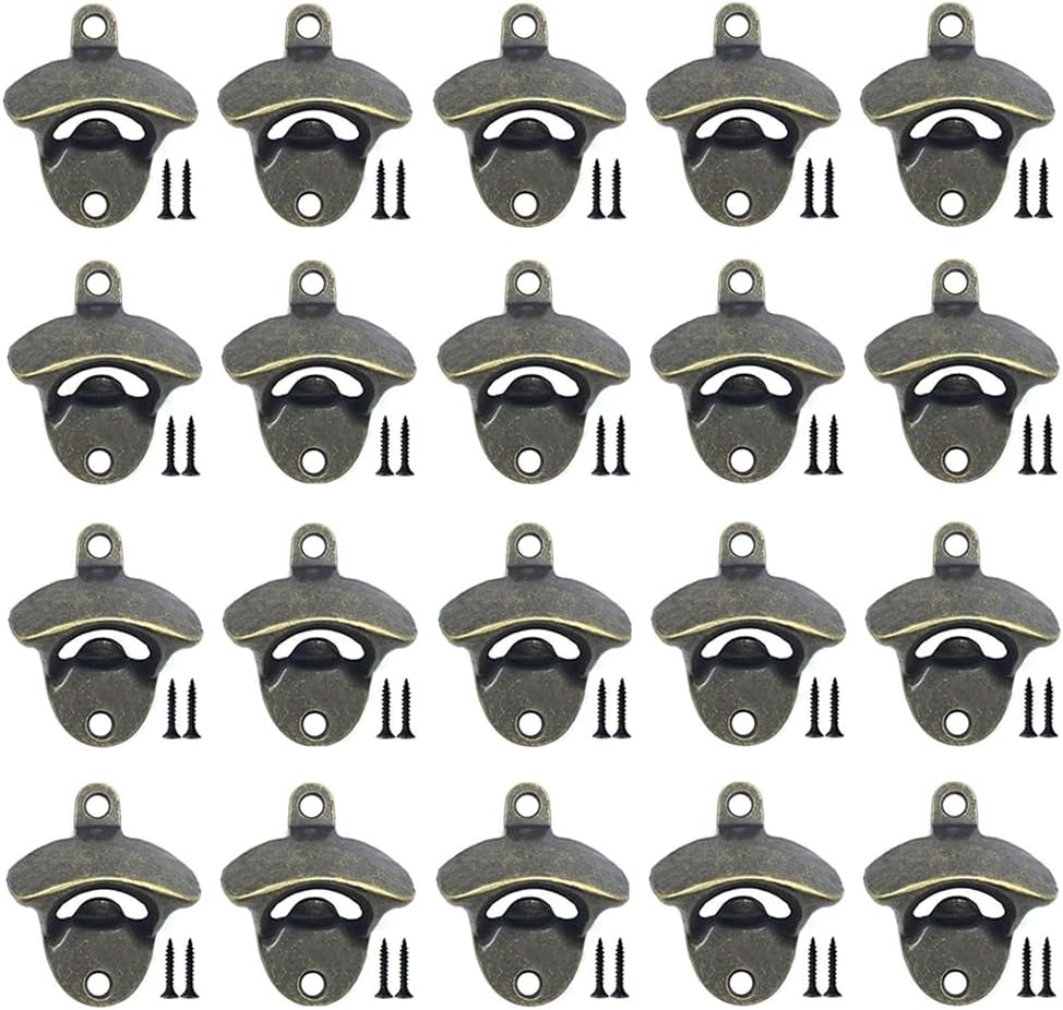 20 Pack Bottle Opener Wall Mounted, Vintage Beer Bottle Opener with Screws for Bars KTV Hotels Homes, (Bronze)