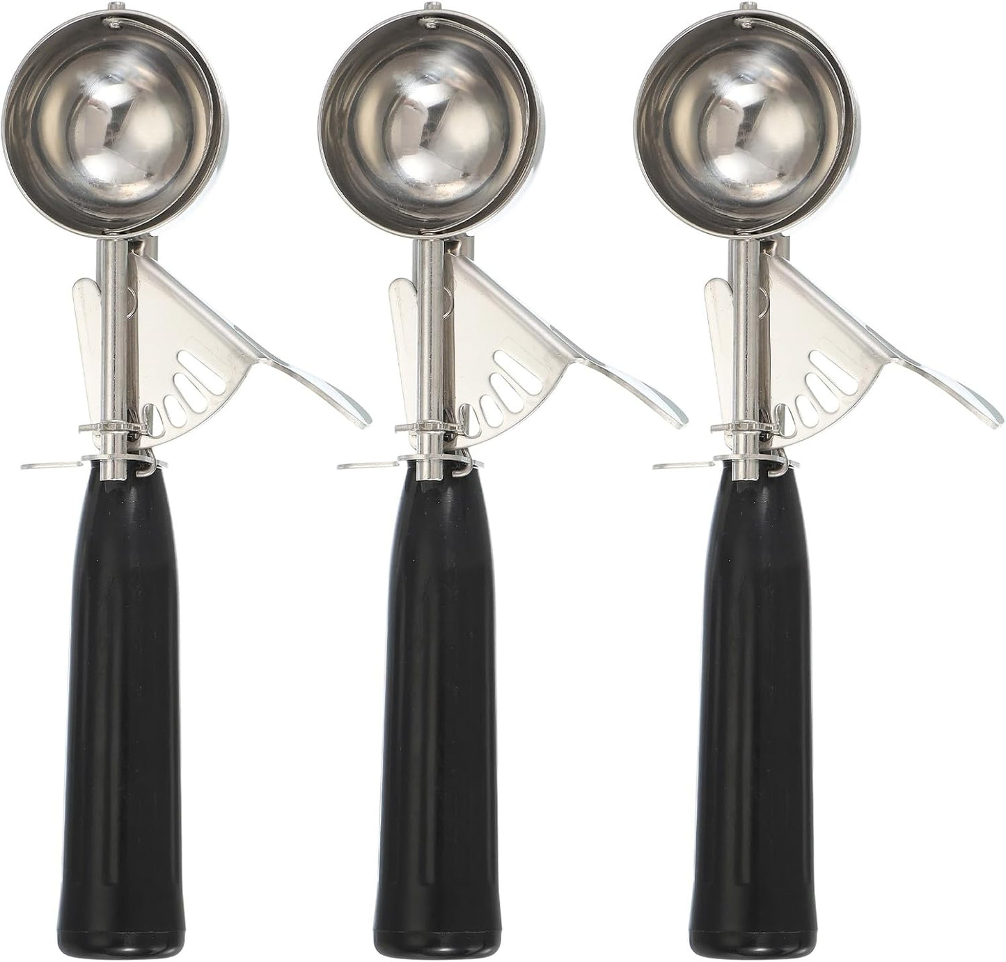 uxcell 3 Pcs Cookie Scoops, Ice Cream Scoop with Trigger for Baking Cookie Dough Rice Pudding Kitchen Gadget, Black