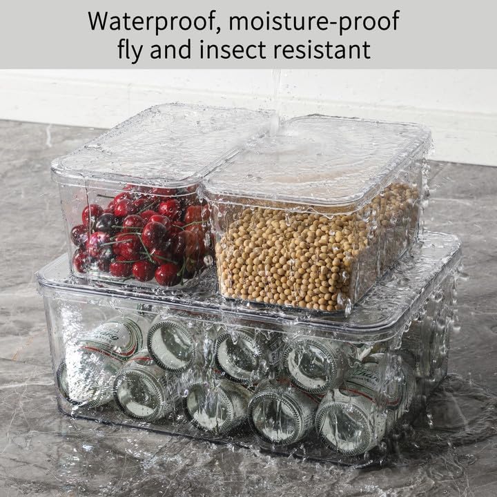 Clear Storage Bins With Lids,5 Packs Food Storage Organizer,Cabinet Storage Basket for Clothing, Towels, Cosmetics, Kitchen Storage Containers,Transparent Pantry Containers (3L+2S)