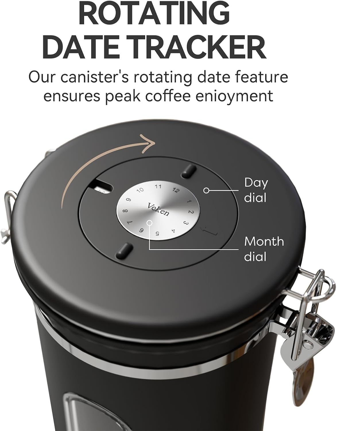 Veken Coffee Canister with Window,Airtight Stainless Steel Container,Home Kitchen Food Storage Organizers for Grounds,Beans,Espresso,Rice,Tea,Sugar,Flour, Cereal,Scoop,Bar Accessories,Gifts,22OZ,Black