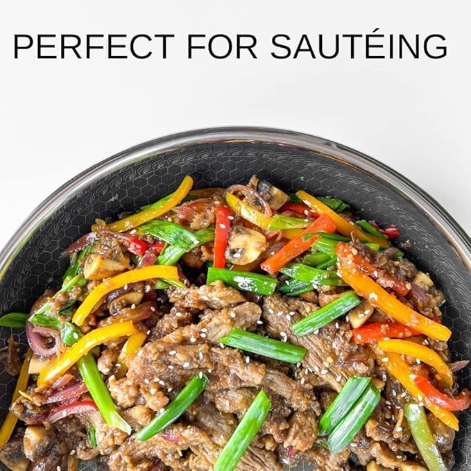 Cooksy 12 Inch Honeycomb Surface Hybrid Stainless Steel Frying Pan with Lid New Version