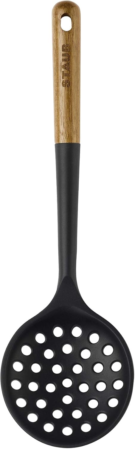 STAUB Skimmer Spoon, Perfect for Straining or Lifting Meat and Veggies from Broth, Durable BPA-Free Matte Black Silicone, Safe for Nonstick Cooking Surfaces