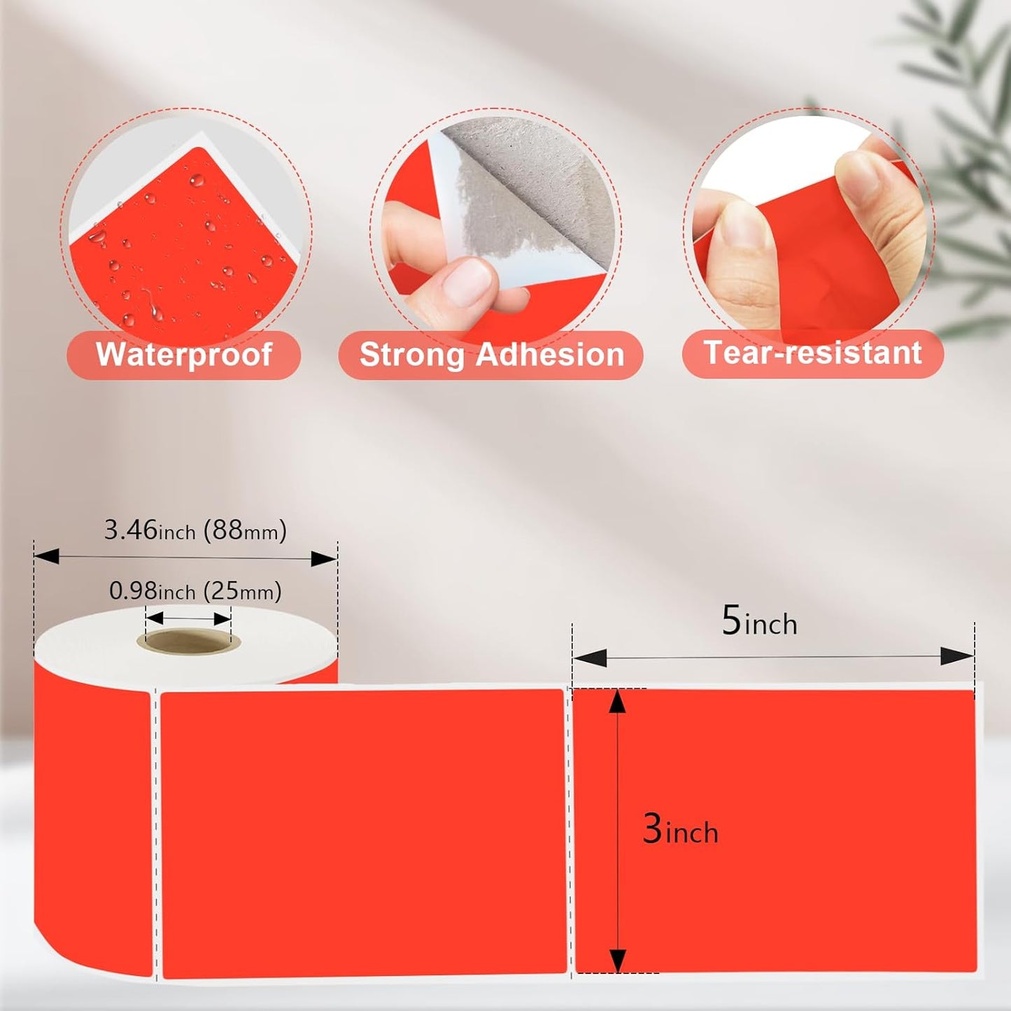 3 X 5 Inch Printable Rectangle Color Coding Labels, 300 Per Roll Adhesive Color Coding Stickers for Bar-Codes, Address, Small Business Labeling, Inventory, Fluorescent Red