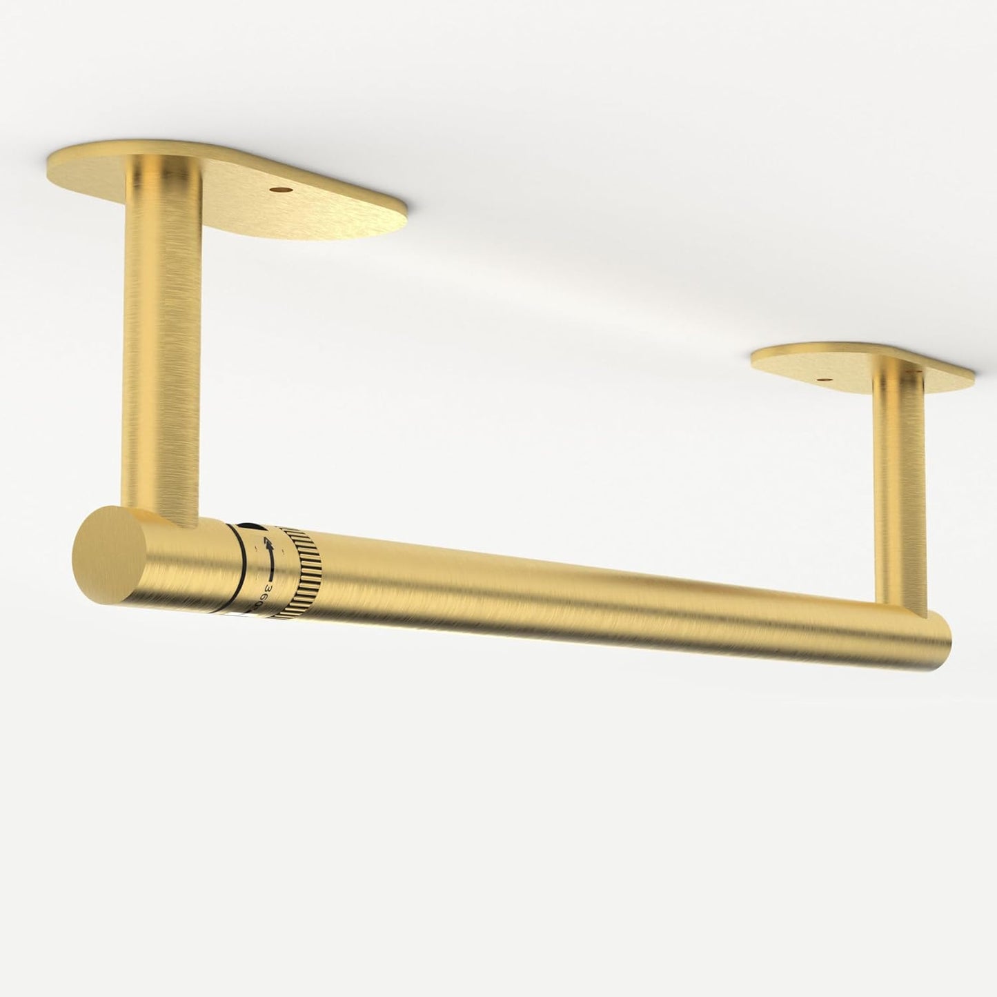 Ruacq Brushed Gold Paper Towel Holder Double Post Pivoting Round Base Under Cabinet Paper Towel Holder for Kitchen Self-Adhesive or Drill mounting