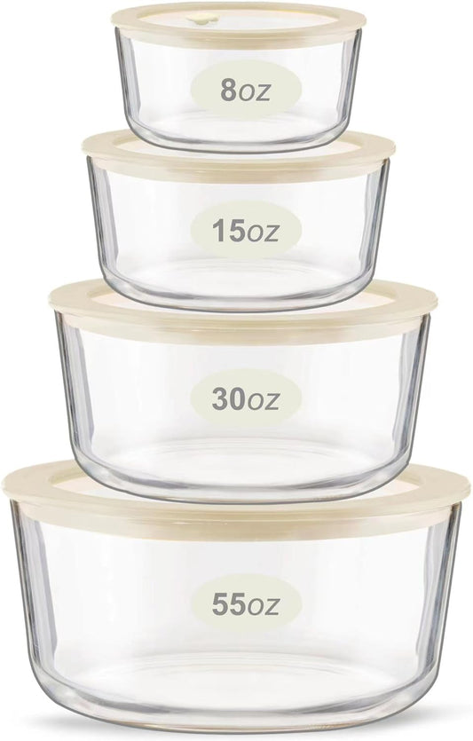 Urban Green Glass Food Container Set with Glass Lid, 4 Pack, Meal Prep Containers with Silicone Framed Airtight Lid, Leakproof, 100% Plastic Free,