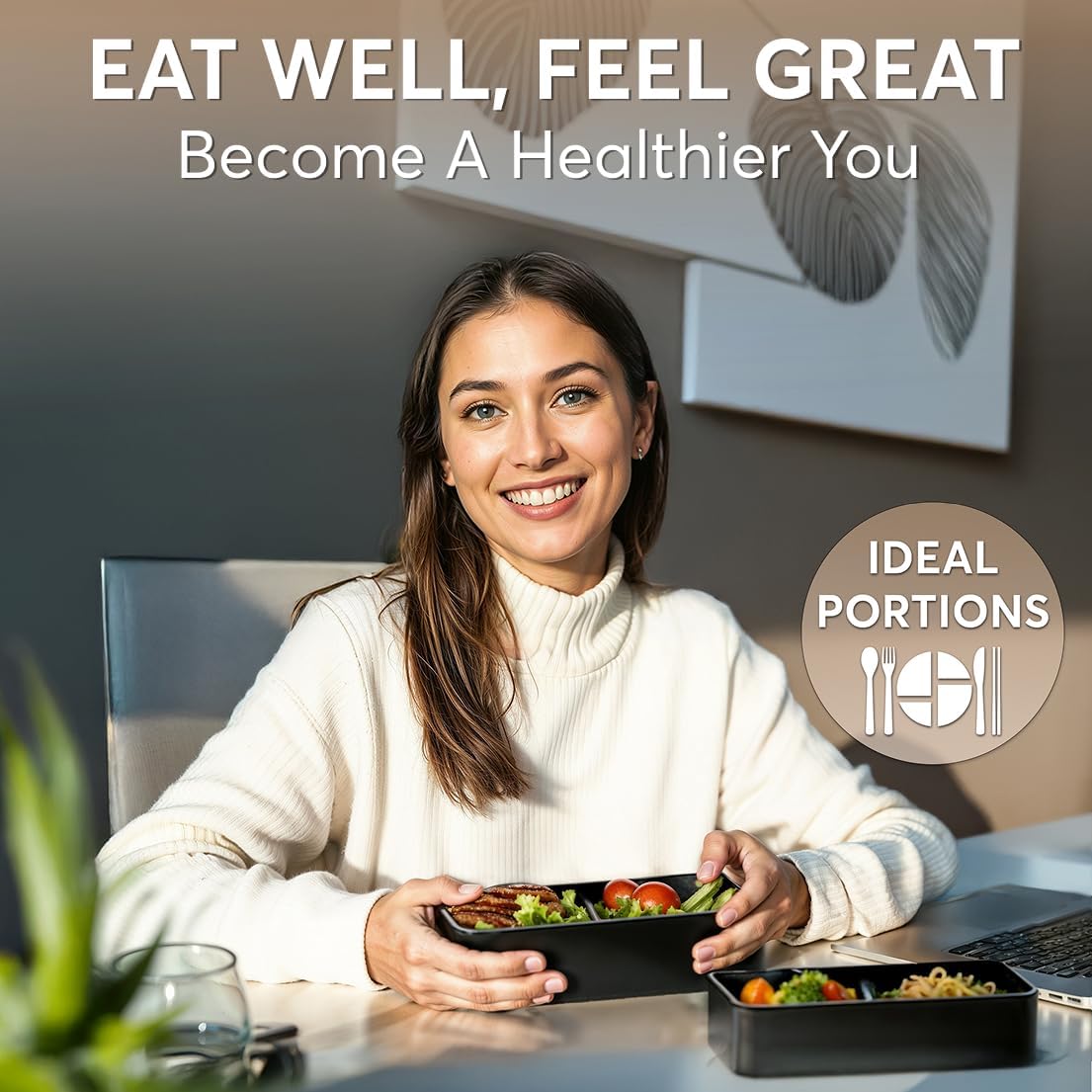 Umami Bento Box Adult All-In-1 w/4 Utensils, Sauce Jar, 2 Dividers, 100% Leakproof, Microwave & Dishwasher Safe, Stackable Bento Lunch Box Containers for Men/Women, Matte Black, 40 oz