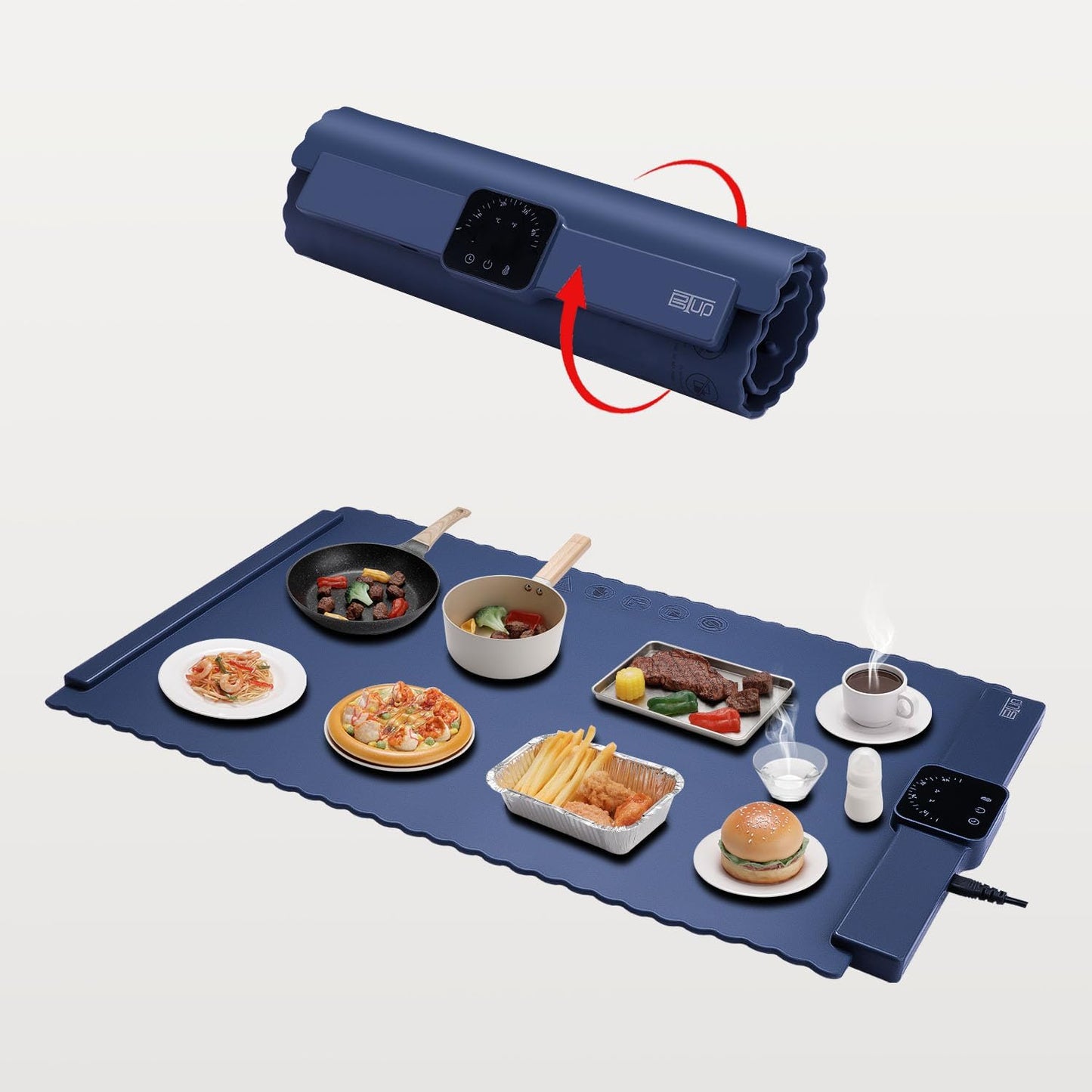 Electric Warming Tray,Food Warming Mat with 5 Temperature Settings,Rollable & Portable Silicone Fast Heating Tray Food Warmer For Parties,Restaurants,Buffet,Sabbat,Home Everyday Use(Blue)