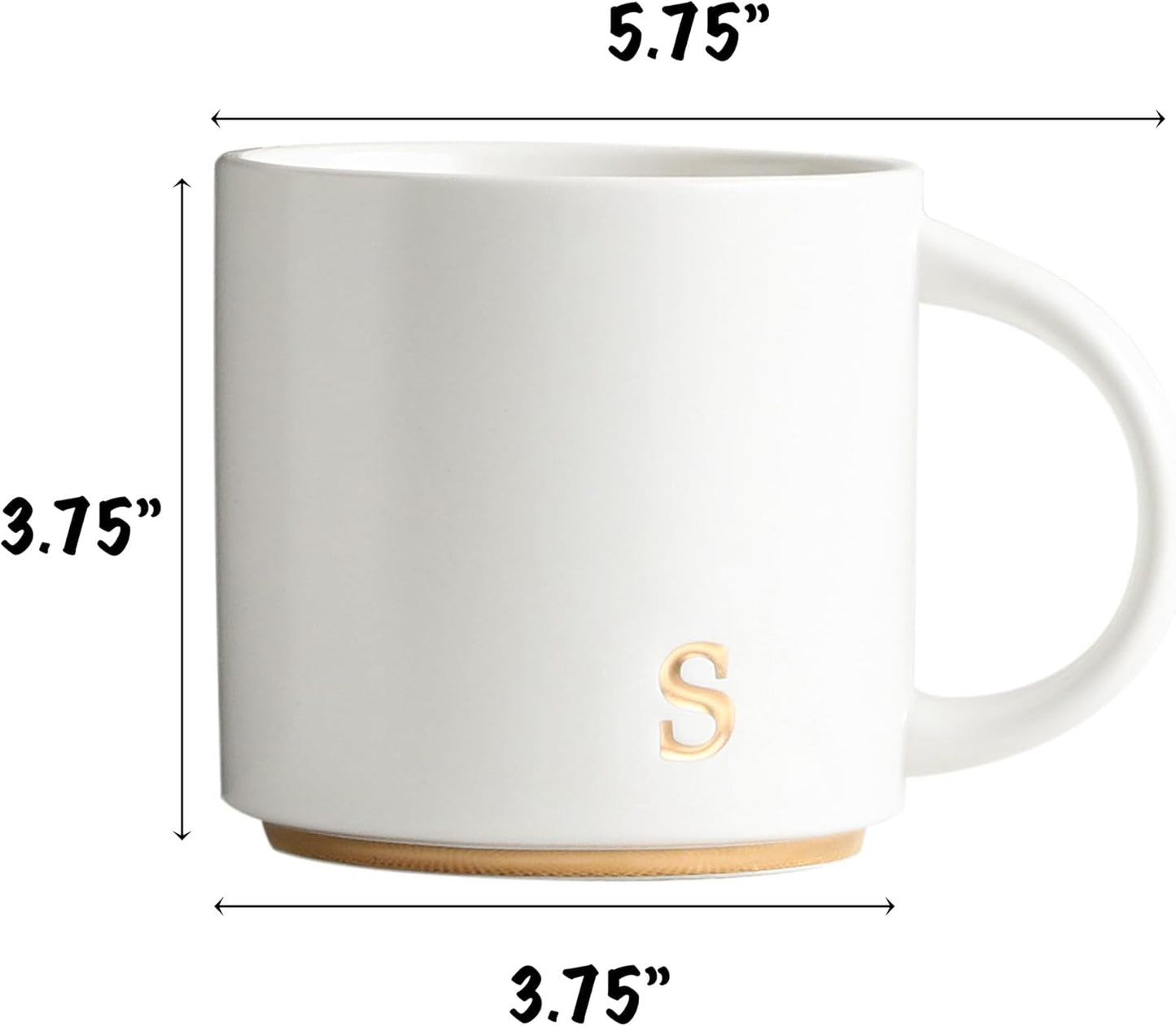 COLLECTIVE HOME - Monogram Ceramic Mugs, 15 oz Golden Initial Coffee Cups, Elegant Alphabet Tea Mugs, Elegant Personalized Mug with Gift Box, Luxurious Cups for Office and Home (s)