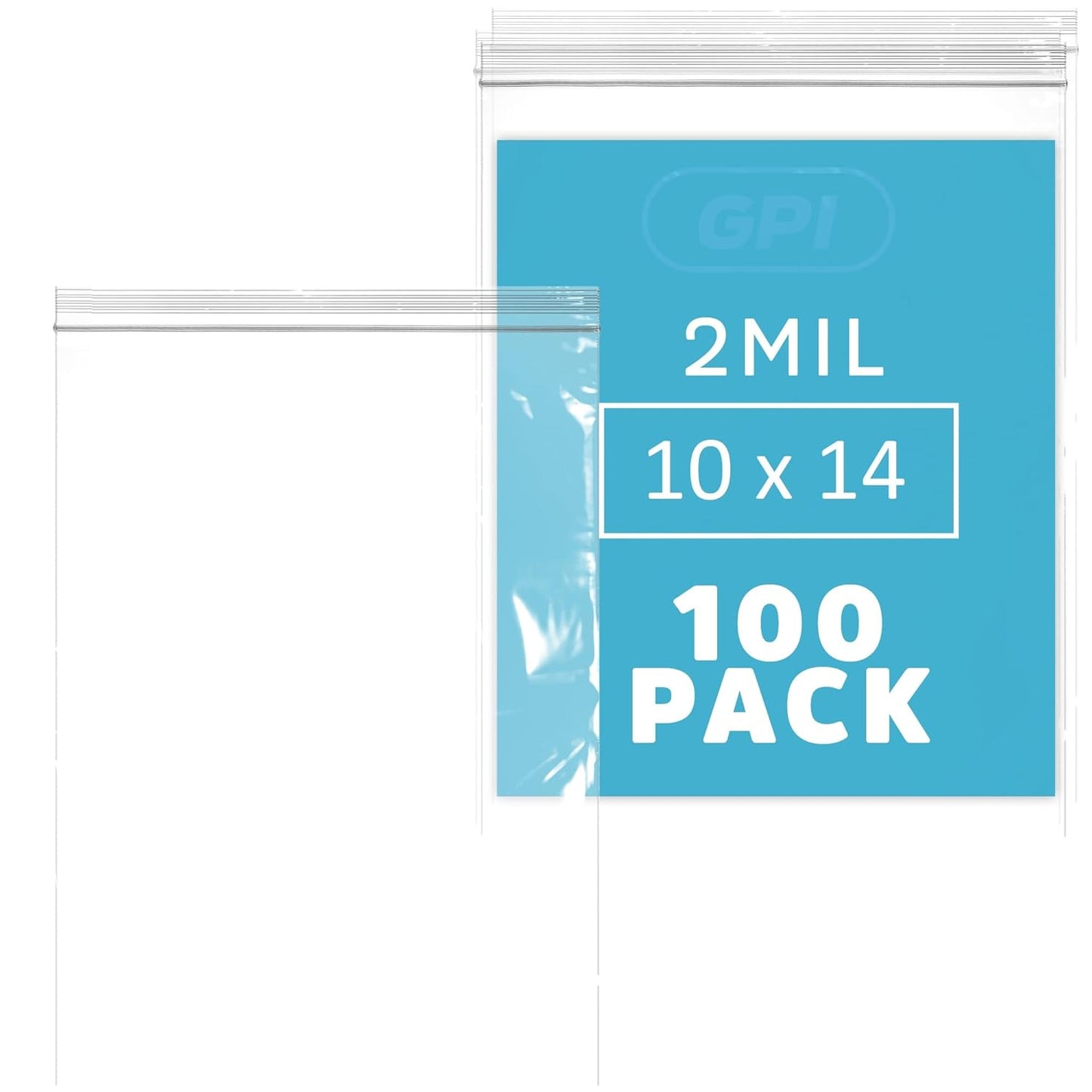 GPI - 10" x 14", Pack of 100, Clear Plastic Reclosable Zip Bags, 2 Mil Thick, Zip Poly Bags with Resealable Lock Seal Zipper for Food, Apparel, Shirts, Household, School & Office Supplies