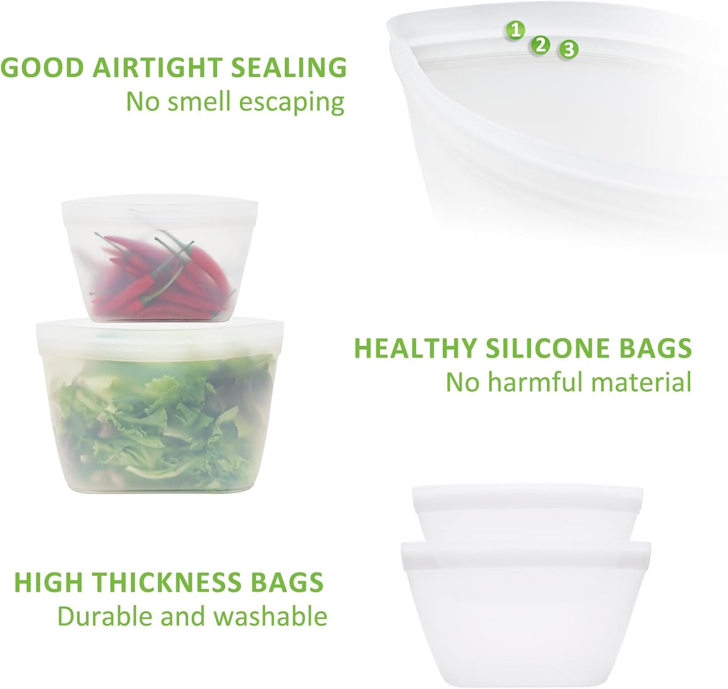 Silicone Bags for Food Storage, Reusable Food Storage Containers Zip Lock Silicone Bags Stand Up Snack Bags, Freezer Microwave Oven Dishwasher Safe,Plastice BPA-Free 4 Pack 2 Size(84oz & 40oz)