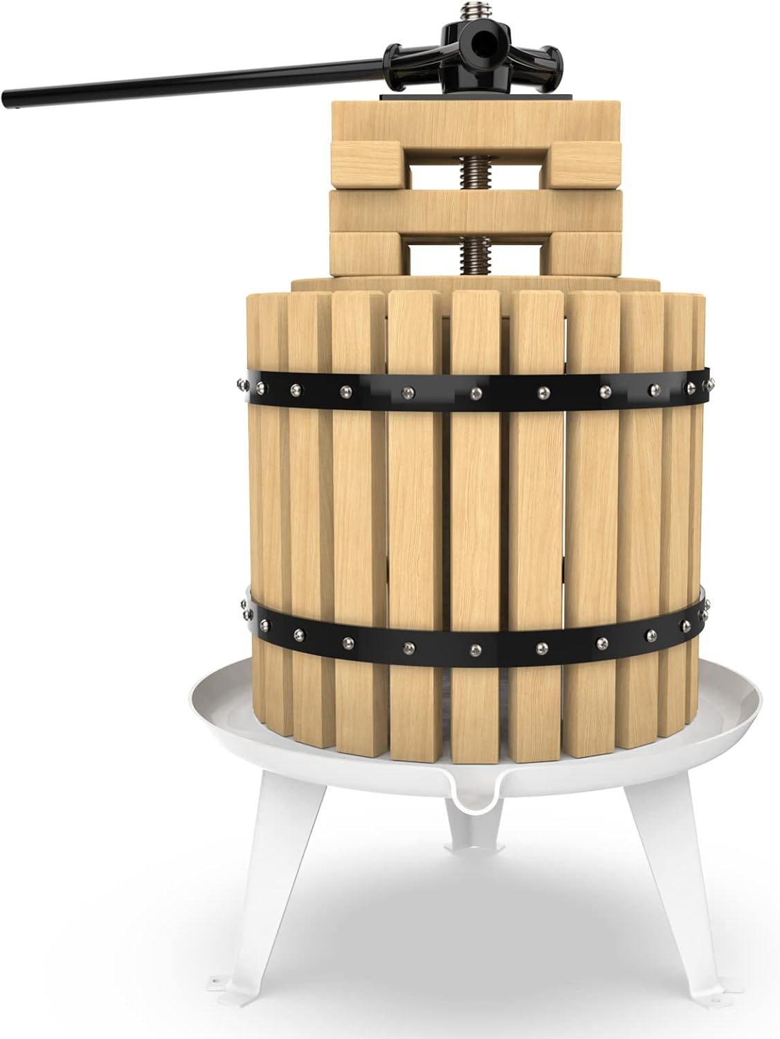 SQUEEZE master Fruit Press-3.17 Gallon/12L-Solid Wood Basket Wine Press-Vintage traditional juicer-6 Press Wooden Blocks-Pole Handle Bar for Juice,Wine,Cider-1 free filter bag included