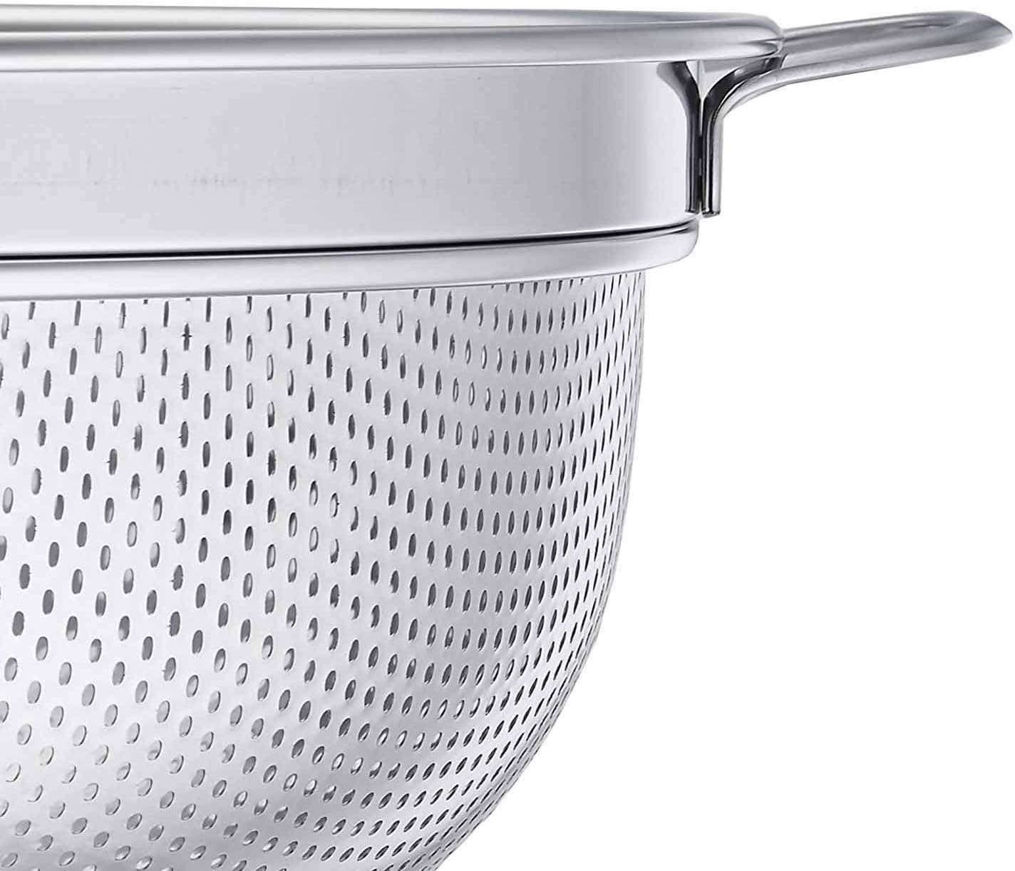 TeamFar Colander, 3qt Colander Strainer Stainless Steel, Solid Handle & Elevation Base, Micro-perforated & Dishwasher Safe