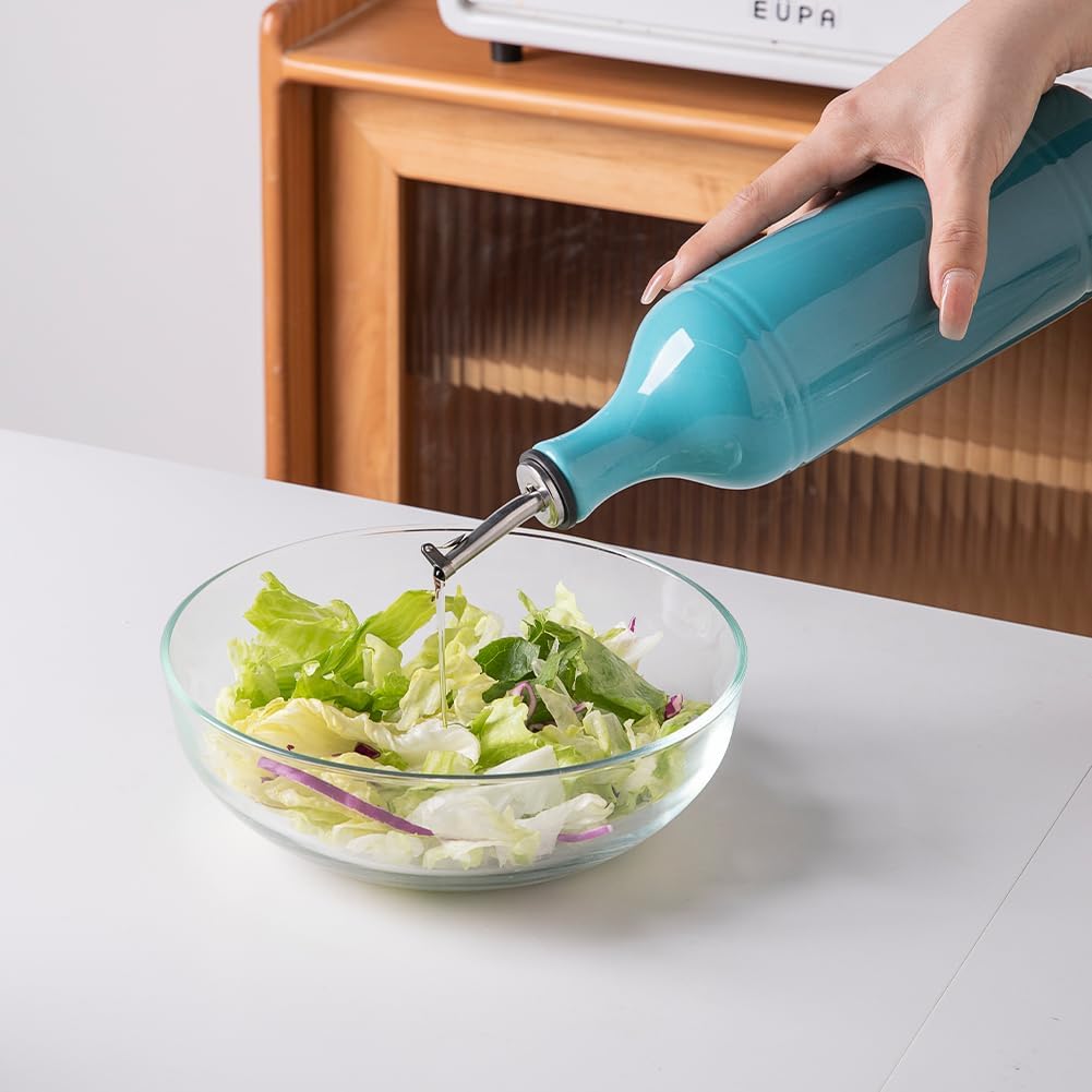 Sweejar Large Ceramic Olive Oil Dispenser Bottle, Opaque Oil Cruet Protects Oil to Reduce Oxidation, Storage Oil, Vinegar, Soy Sauce & Other Liquids, Pack of 1, 24 Fl Oz (Gradient Blue)