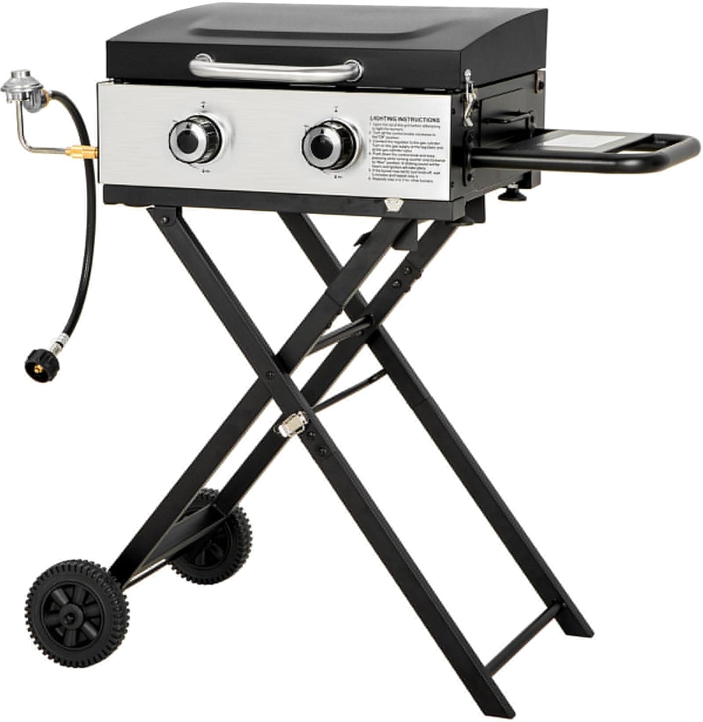 GREEN PARTY 2 Burner BBQ Propane Gas Griddle with Collapsible Stand, 18 Inch Portable Griddle with Side Table & 253 Sq. In. Cooking Area, Flat Top Gas Grill for Outdoor Cooking Garden Patio Backyard
