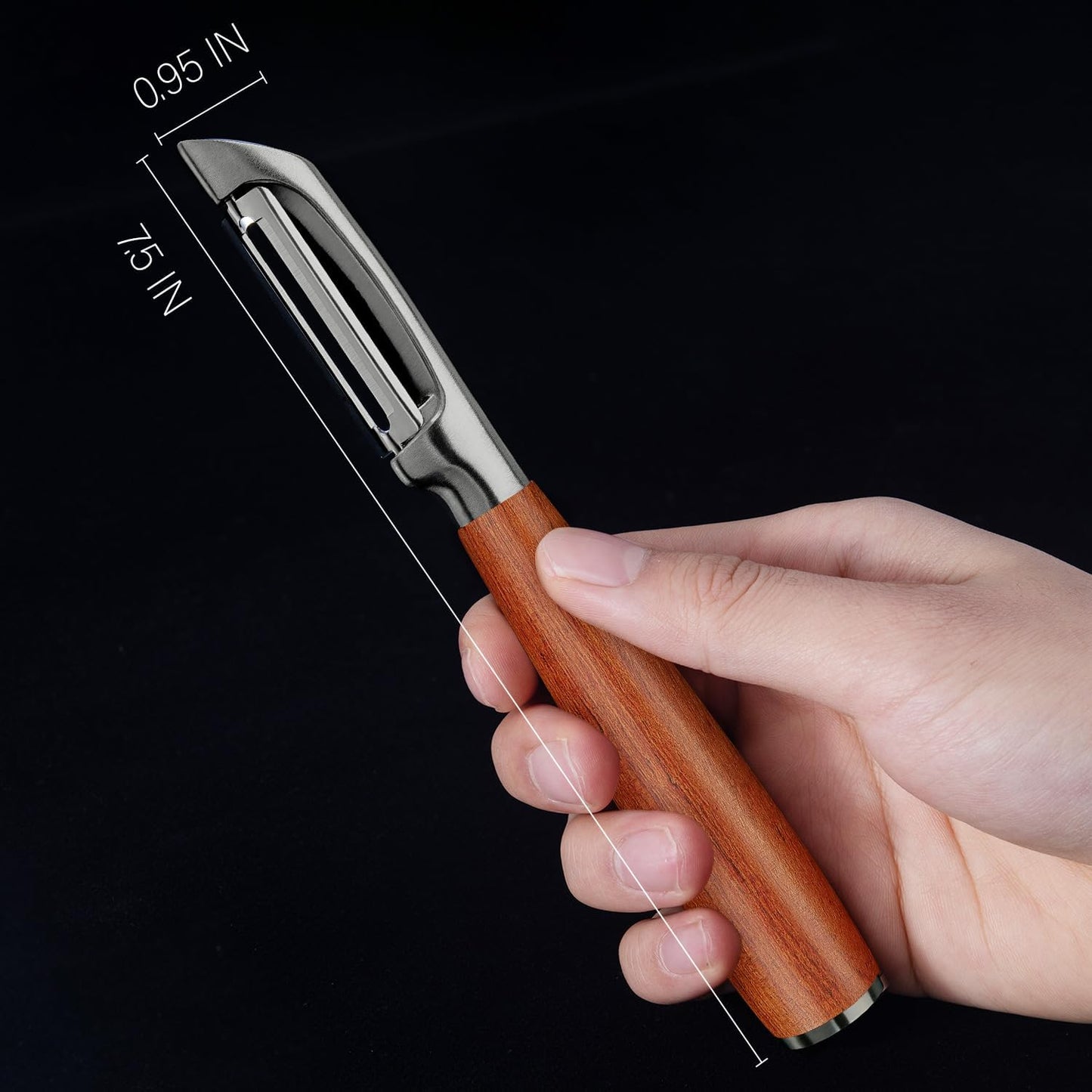 KU LUNER Premium 304 Stainless Steel Multifunctional Kitchen Fruit and Vegetable Peeler with Real Wood Handle，Ultra Sharp Strong Blade