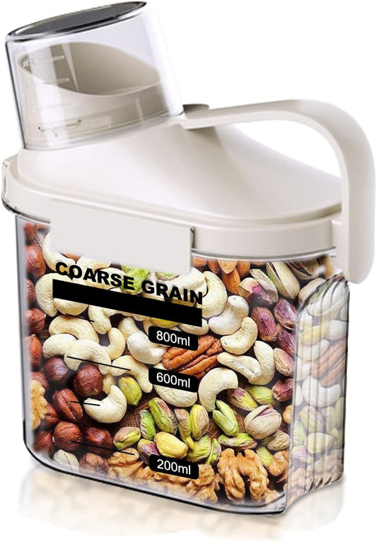 1 PCS Airtight Dry Food Storage Containers, Pantry Organizers and Storage Container with Pouring Spout Measuring Cup, BPA Free, Plastic Clear Container for Rice Nuts Beans Snacks, 29OZ