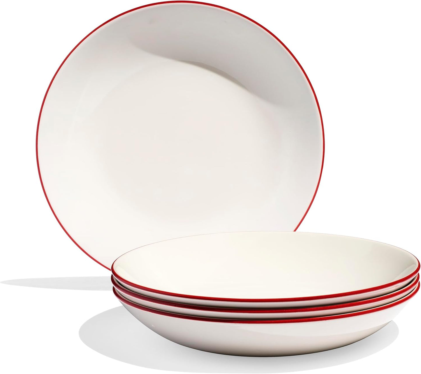 Made In Cookware - Set of 4 - Entrée Bowls - White With Red Rim - Porcelain - Crafted in England
