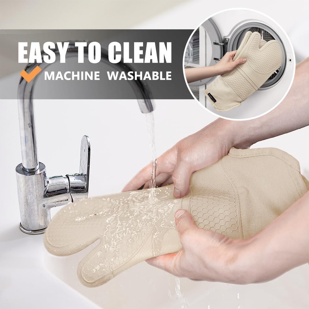 Rorecay Oven Mitts and Pot Holders Sets 6pcs, Extra Long Kitchen Silicone Oven Gloves High Heat Resistant 500 Degrees Non-Slip Potholders Hot Pads for Baking Cooking, Milkshake