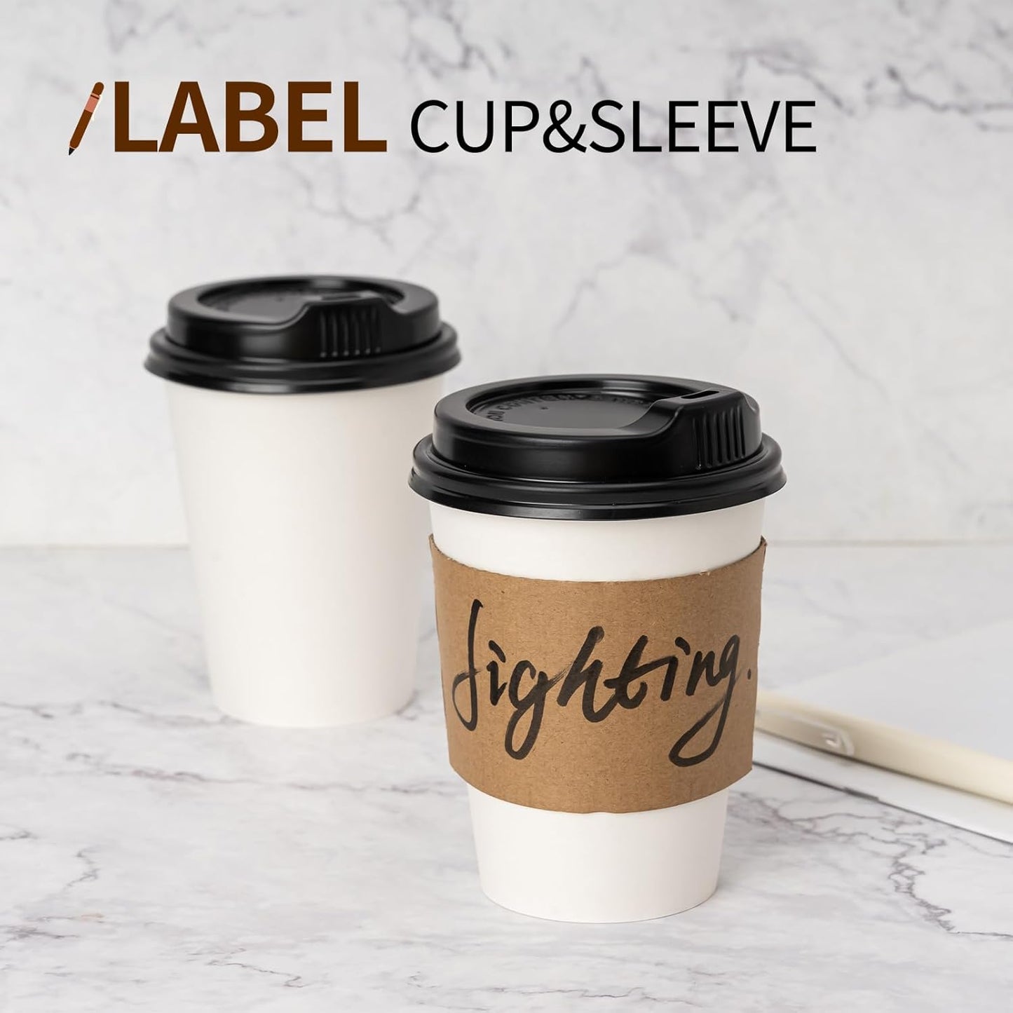 YEEHAW 12 oz 100 Pack Disposable Paper Coffee Cups with Lids & Sleeves, To Go Hot Cups for Coffee, Hot Liquid, Chocolate, Juice, Hot Beverage Drinking Cup, Ideal for Cafes, Bistros