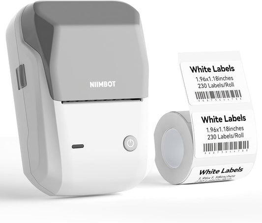 NIIMBOT B1 Label Maker Machine with Tape, 2 Inch Portable Sticker Printer for Home School & Small Business, Compatible with Phones & PC, Gray White