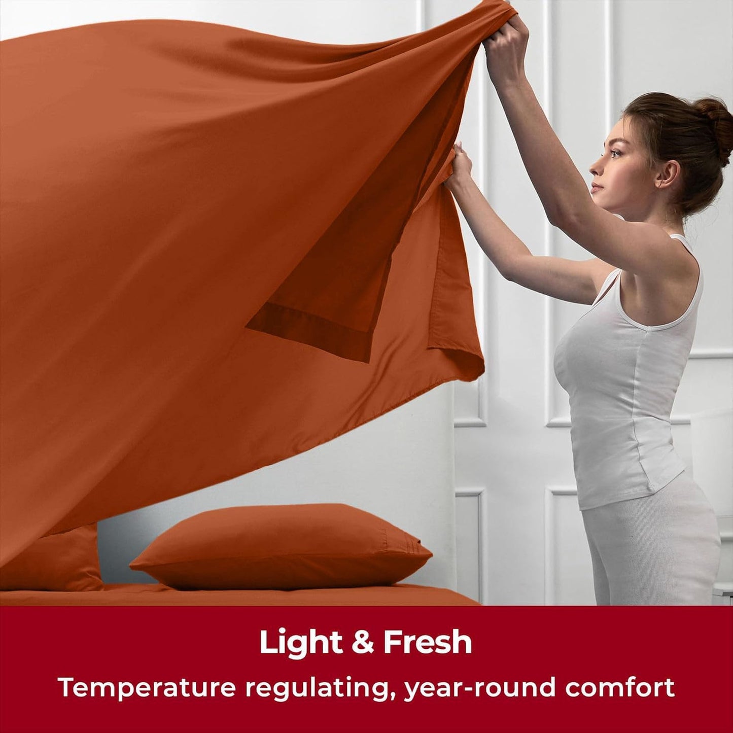 Mellanni Split King Sheets Set - 5 PC Iconic Collection Bedding - Hotel Luxury, Extra Soft, Cooling Bed Sheets - Wrinkle, Fade, Stain Resistant (Split King, Terracotta)