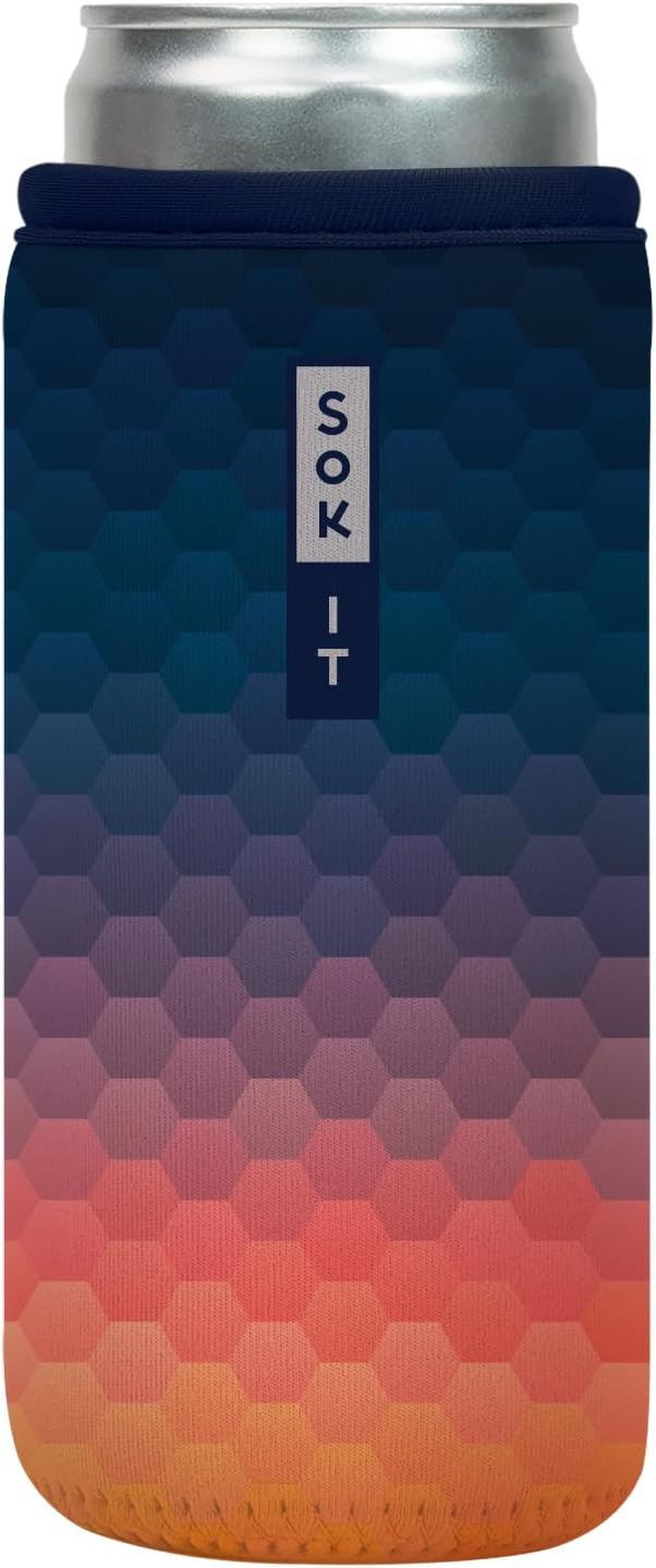 Sok It CanSok Sleeve for Beer & Soda Insulated Neoprene Cover (Hexagon Sunset, 12oz Slim Can Sleeve)