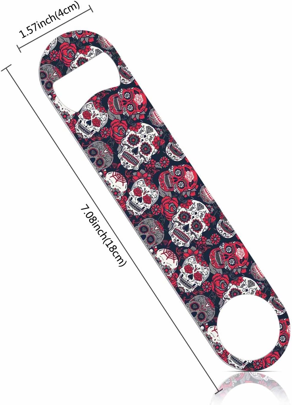 Skull and Flowers Stainless Steel Bottle Opener Day of The Dead Skull Red Peony Rock Roll Fashion Style Flat Beer Bottle Opener Keychain for Home Kitchen Bar Restaurant Party Birthday Gift