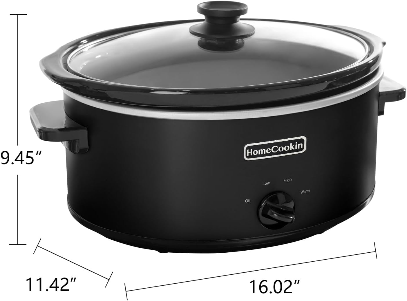 HOMECOOKIN 7 Quart Slow Cooker Oval Manual Pot Food Warmer with 3 Cooking Settings, Black Stainless Steel