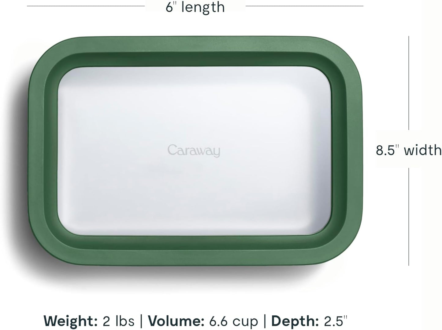 Caraway 2pc Glass Food Storage Set - 6.6 Cup Food Containers (2) - Ceramic Coated - Non Toxic, Non Stick Lunch Box with Lids. Dishwasher, Oven, & Microwave Safe - Sage