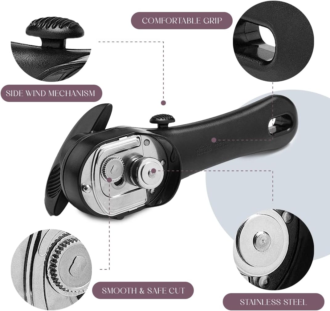 Bellemain Stainless Steel Can Opener – Manual Can Opener For seniors - Ergonomic Smooth edge Can Opener Hand Held Heavy Duty – Easy to use can opener safe cut