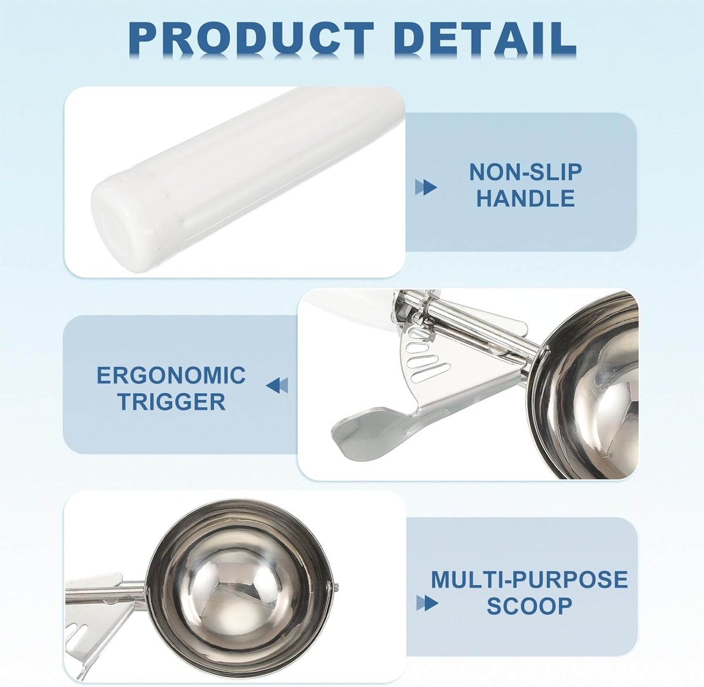 uxcell 3 Pcs Cookie Scoops, Ice Cream Scoop with Trigger for Baking Cookie Dough Rice Pudding Kitchen Gadget, White