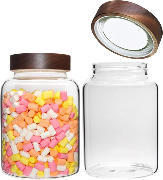Glass Spice Jar Coffee Sugar Container Airtight Glass Jar Food Storage Canisters Bottle for Kitchen Seasoning Tea Herb Overnight Oats Bar Parfait Snacks (1800(60oz)-2 pack-no spoon)