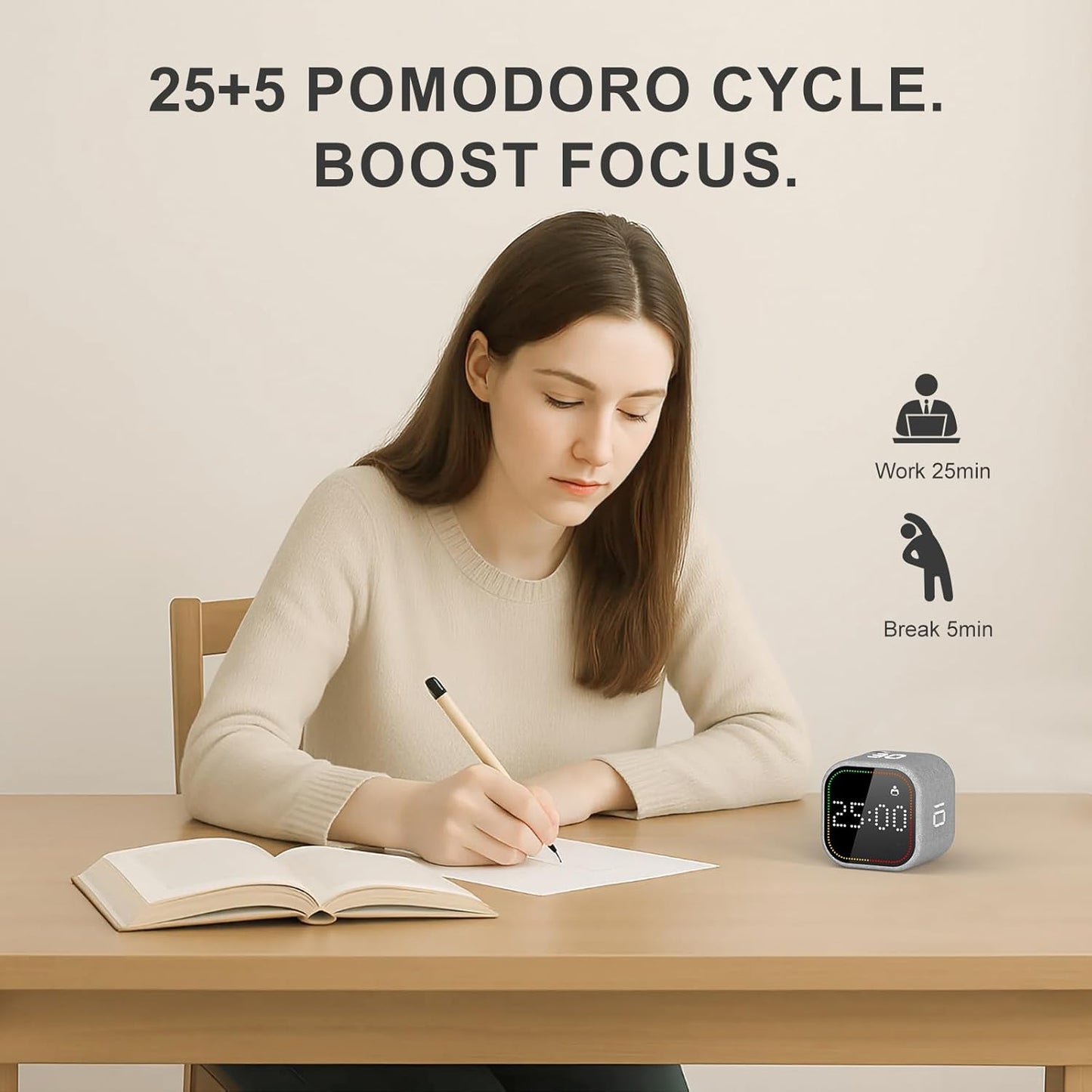 REACHER Fast Custom Pomodoro Timer Cube | Productivity Timer | Small Visual Cube | Silent, Vibrate Reminder | Adjustable Sound Alert | Magnetic, Visual Countdown | for ADHD, Study, Kitchen, Classroom