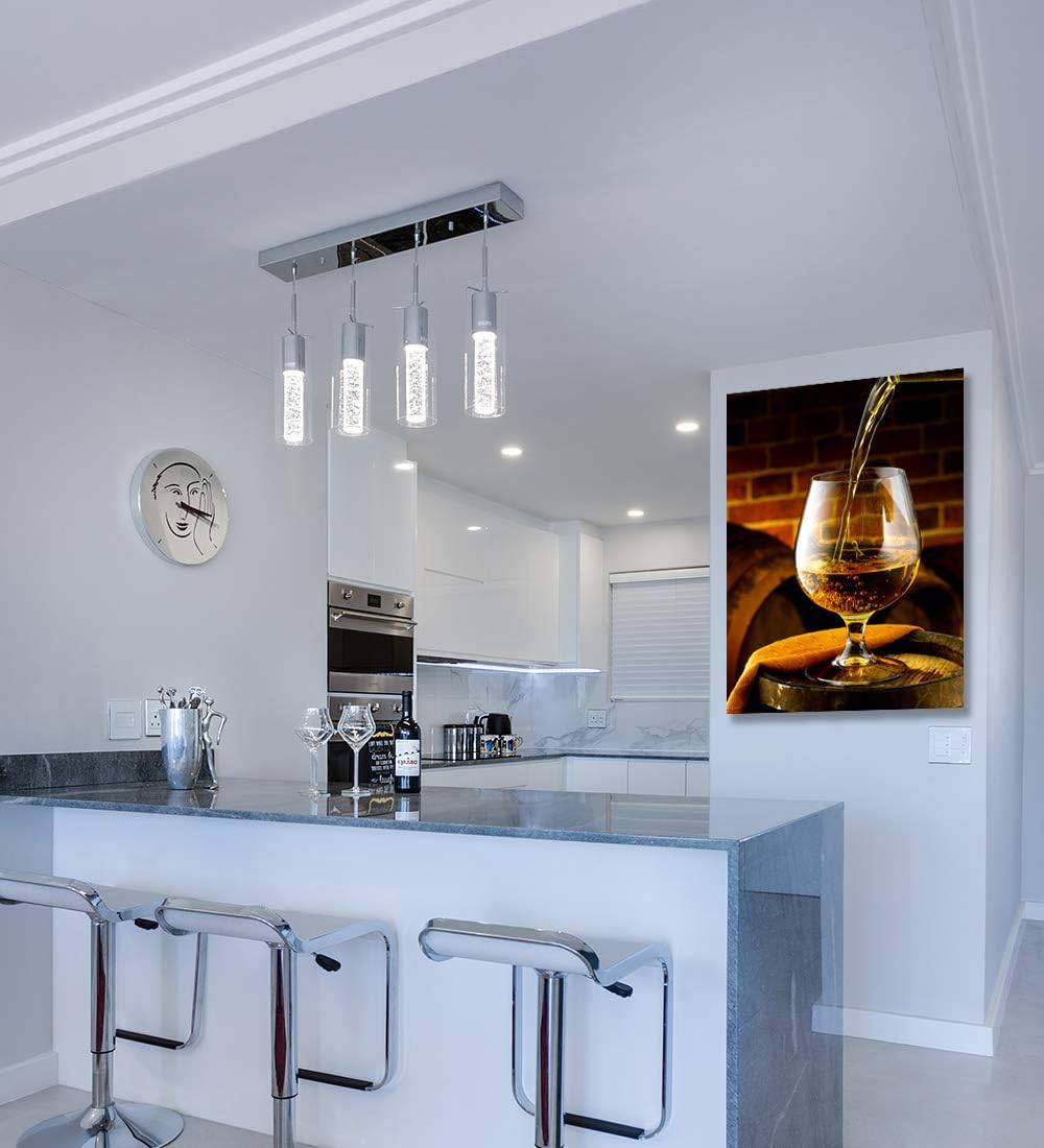 Looife Kitchen Wine Bottle Canvas Wall Art, 12x18 Inch Gallery Wrapped Whiskey Wine Glass Cup Picture Prints Wall Decor, Modern Art Deco for Dining Room and Bar Wall Decoration