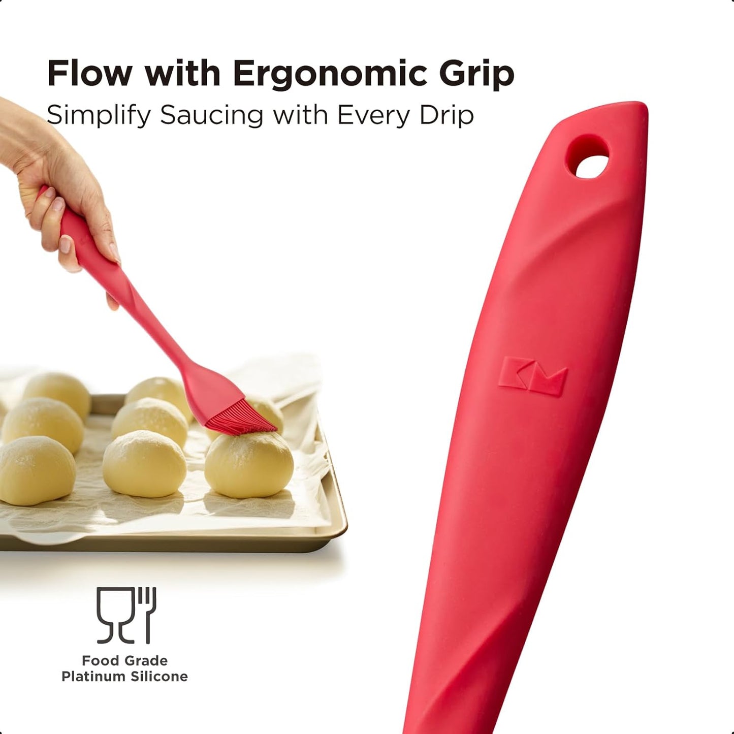 Kitchen Mama WaltzGrip Platinum Silicone Basting Pastry Brush: Set of 2 Heat-Resistant Brushes Utensils for Cooking, Baking, Grilling, Barbecue, and Spreading Oil, Butter, Egg - Dishwasher-Safe (Red)