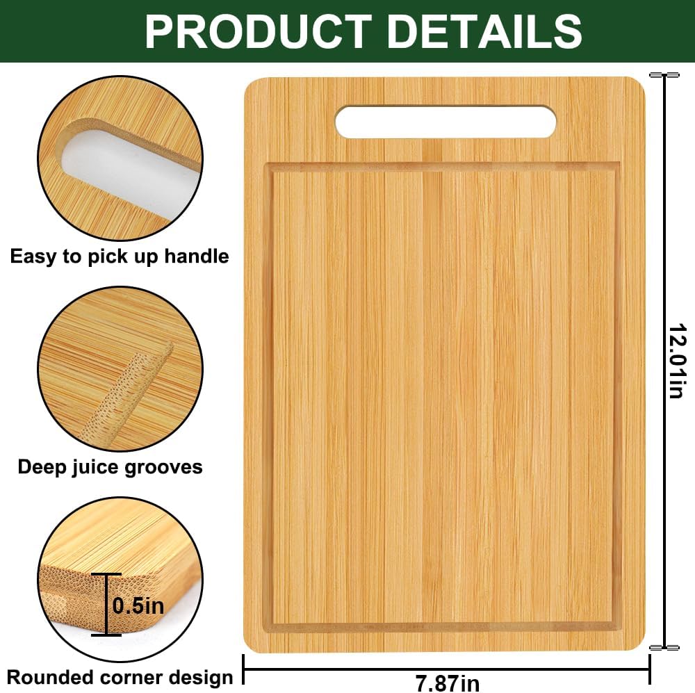 Bamboo Cutting Board, Wooden Cutting Boards for Kitchen, Wood Double Sided Food-Grade Chopping Board for Meat Cheese Vegetable (Medium)