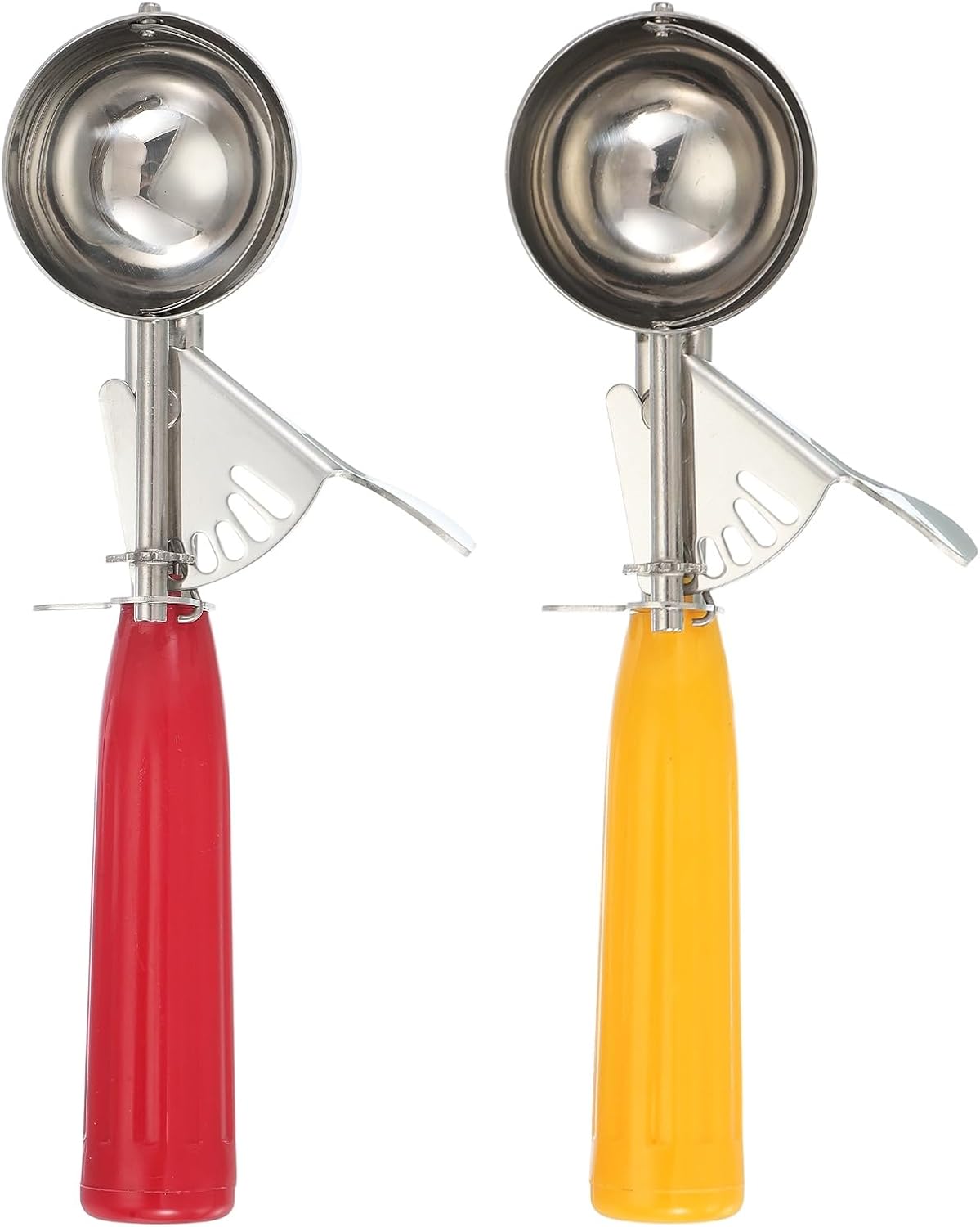 uxcell 2 Pcs Cookie Scoops, Ice Cream Scoop with Trigger for Baking Cookie Dough Rice Pudding Kitchen Gadget, Red, Yellow