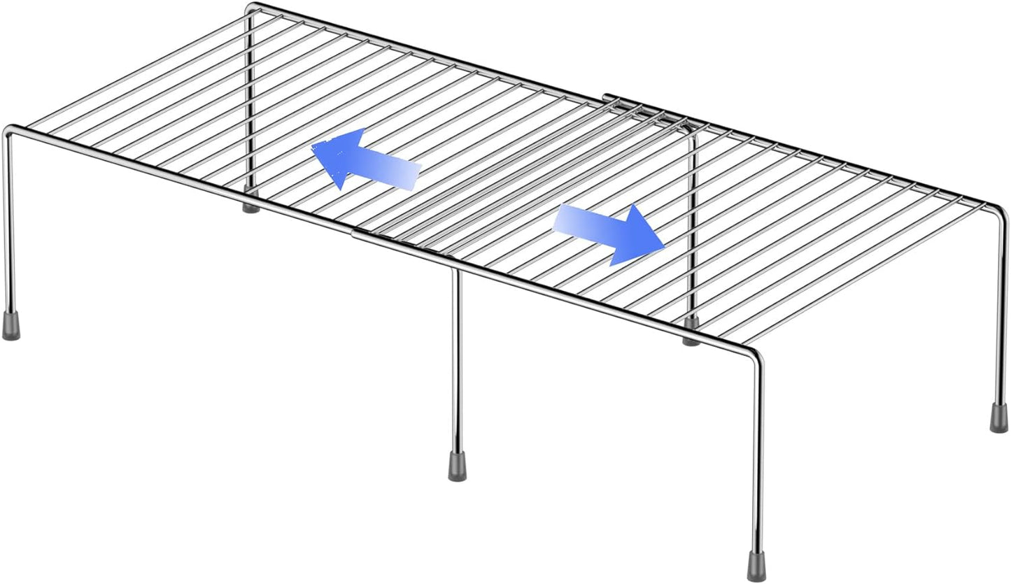 Redrubbit Cabinet Storage Shelf Rack, Expandable Metal Rustproof Kitchen Counter and Cabinet Shelf, Storage Rack Organizer Space Saver for Kitchen, Fridge, Cabinet, Bathroom, Chrome