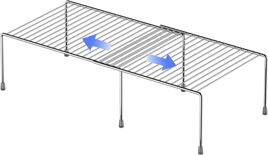 Redrubbit Cabinet Storage Shelf Rack, Expandable Metal Rustproof Kitchen Counter and Cabinet Shelf, Storage Rack Organizer Space Saver for Kitchen, Fridge, Cabinet, Bathroom, Chrome