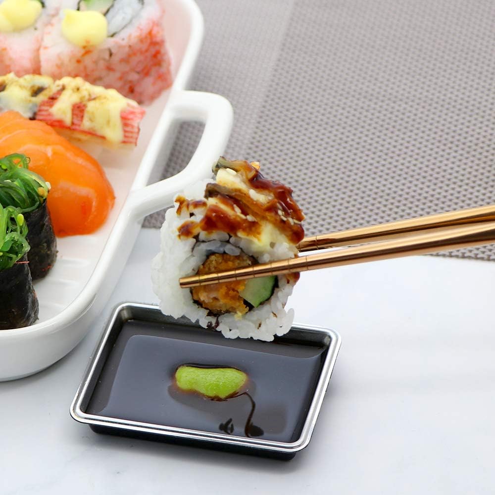 Stainless Steel Chopsticks Reusable Multicolor Lightweight 304 Metal Chopsticks Dishwasher Safe - 5 Pairs (Rose Gold)