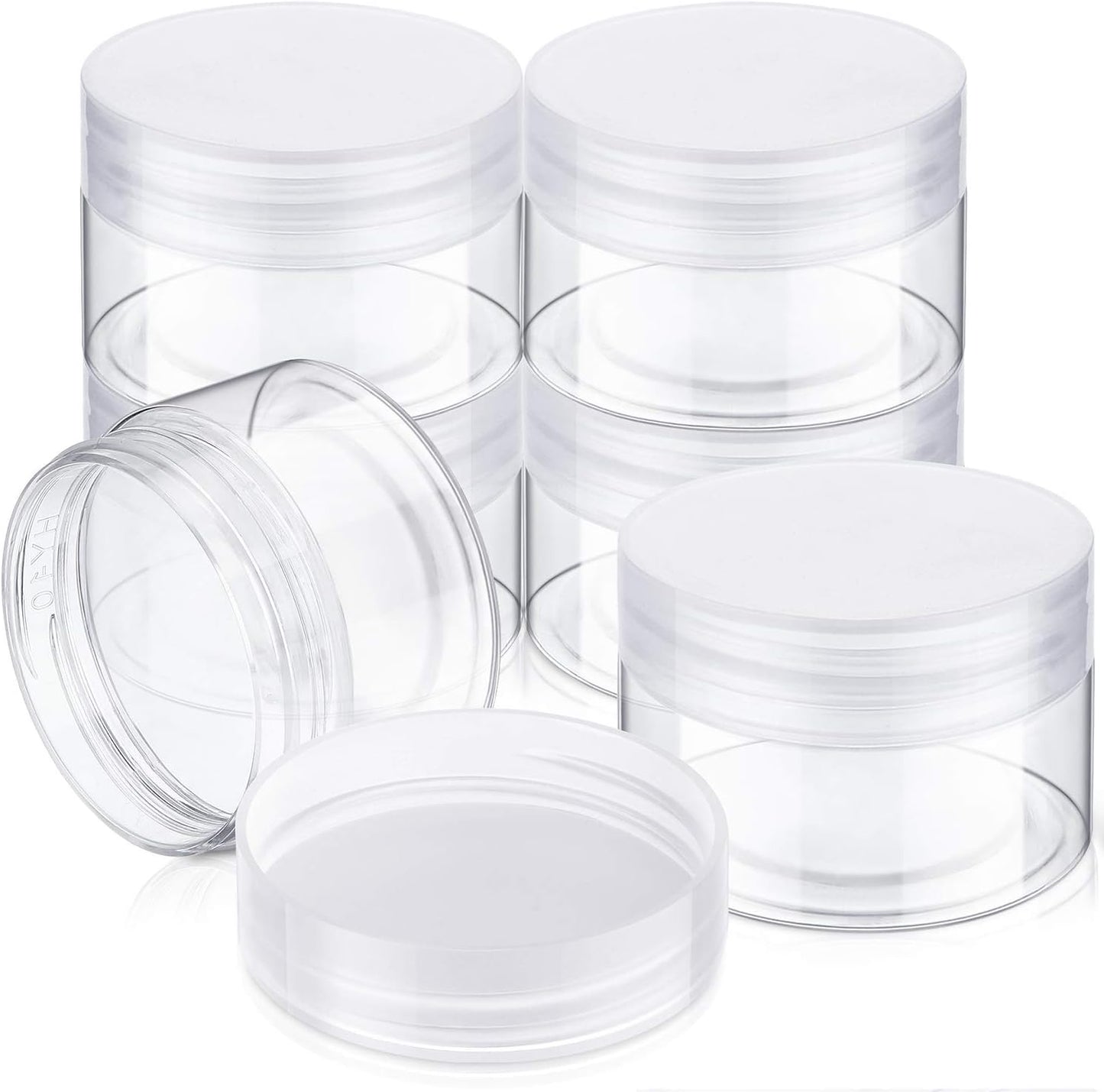 SATINIOR 6 Pack 1 oz Plastic Jars Containers with Lids Wide-mouth Refillable Leakproof Reusable Round Empty Jars for Travel Cosmetic Dry Food Spice Candy Cookie Home Kitchen Organizing (Clear)