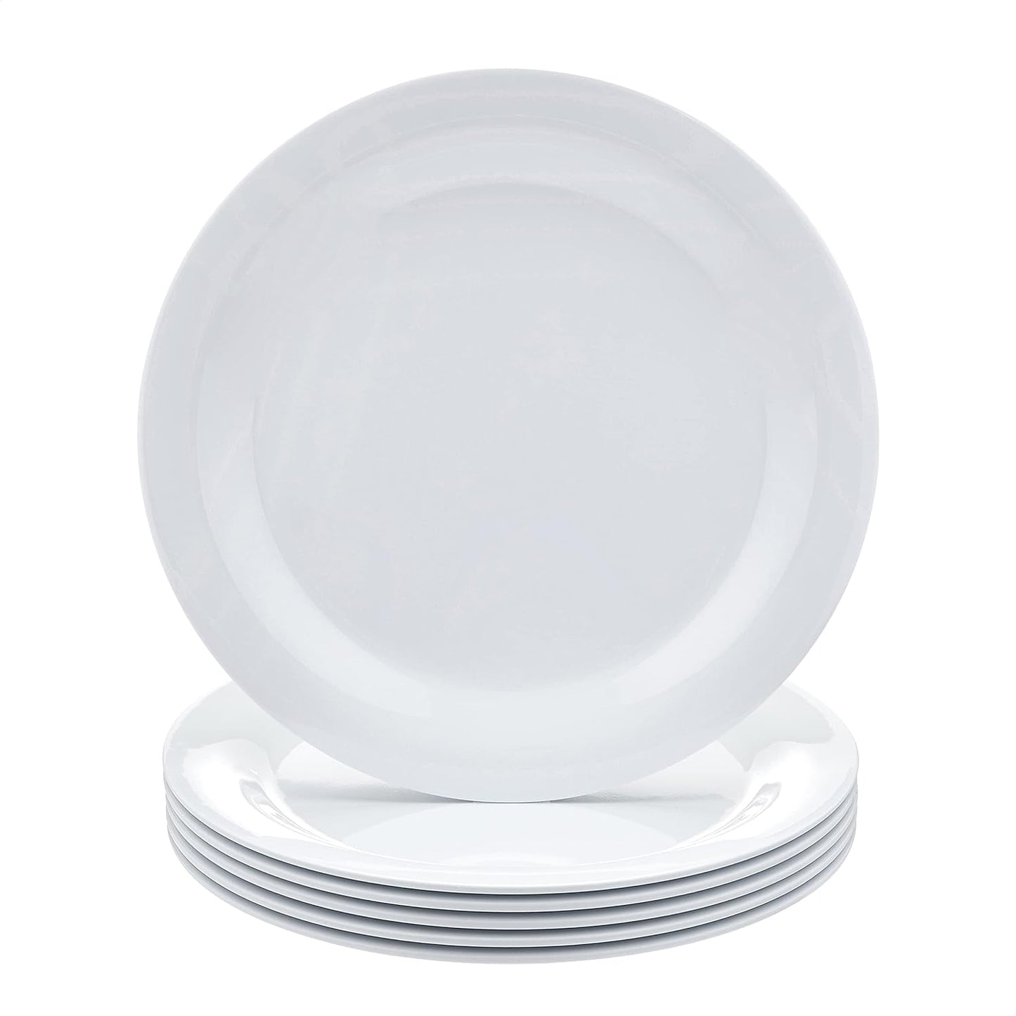 Amazon Basics Melamine (Plastic) Plate, 6 Piece Set, 10.5 in, White (Previously AmazonCommercial brand)