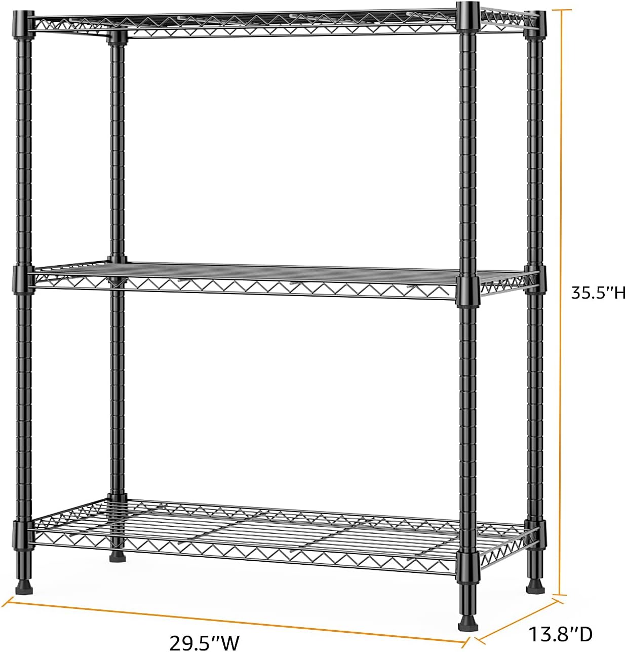 750 lbs 3 Tier Storage Rack Metal Wire Shelving Unit, Storage Standing Shelf Organizer for Laundry Bathroom Kitchen Pantry Closet Garage Basement Utility Room, Black 13.8" D x 29.5" W x 35.5" H